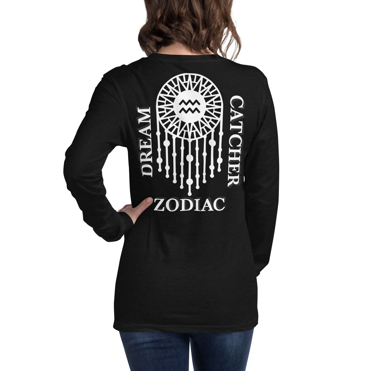 AQUARIUS ZODIAC-Unisex Long Sleeve Tee, Color: Black Heather, Size: XS