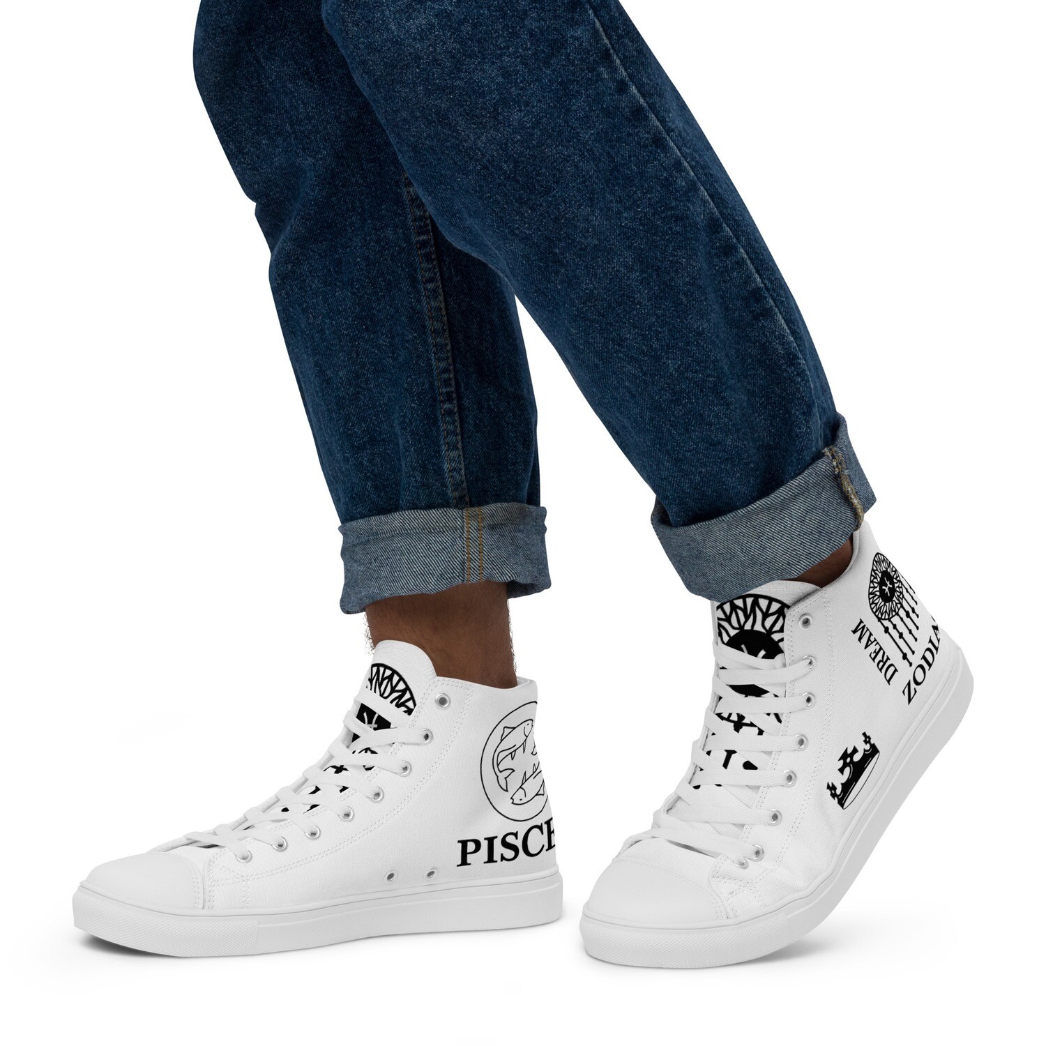 PISCES ZODIAC-Men’s high top canvas shoes, Size: 5