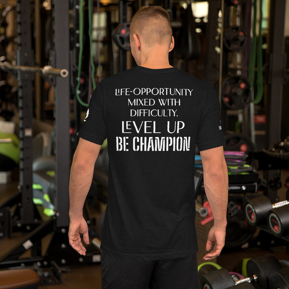 BE CHAMPION-LEVEL UP-Unisex t-shirt, Color: Black Heather, Size: S