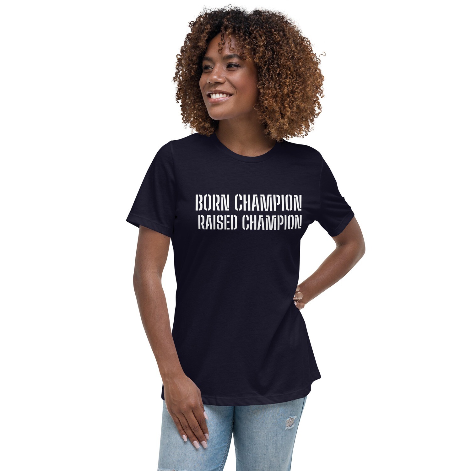 BE CHAMPION-A CHAMPION-Women&#39;s Relaxed T-Shirt, Color: Navy, Size: S