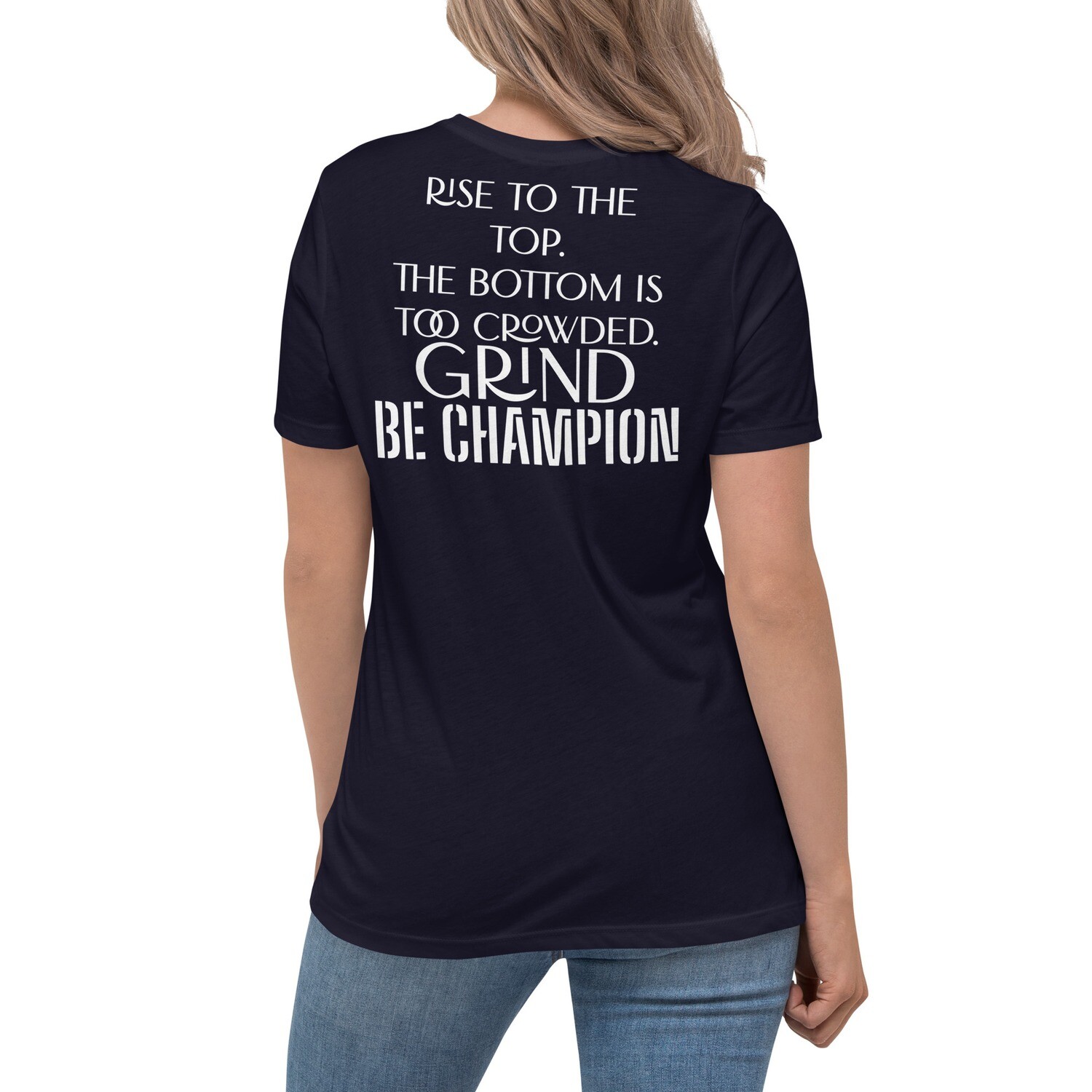 BE CHAMPION-GRIND-Women&#39;s Relaxed T-Shirt, Color: Navy, Size: S