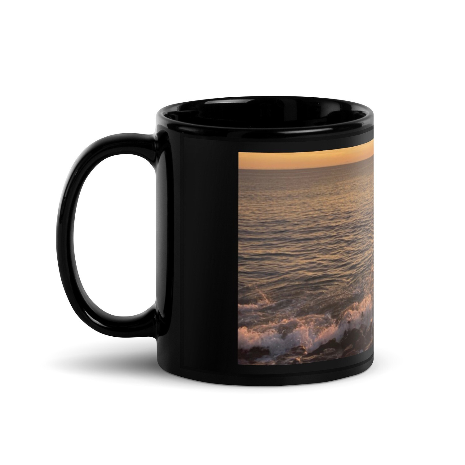 OCEAN VIEW-Black Glossy Mug, Size: 11oz