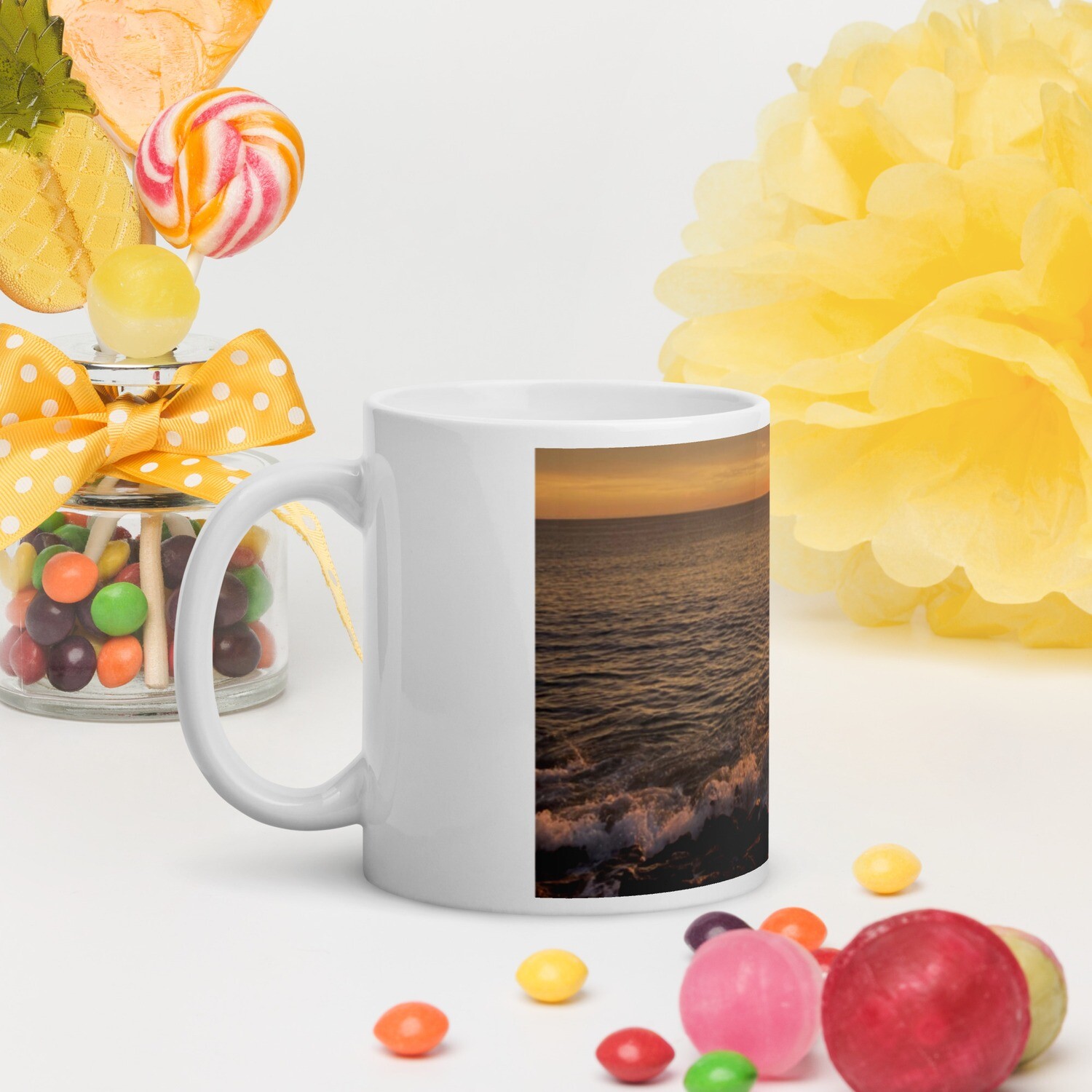 OCEAN VIEW-White glossy mug, Size: 11oz