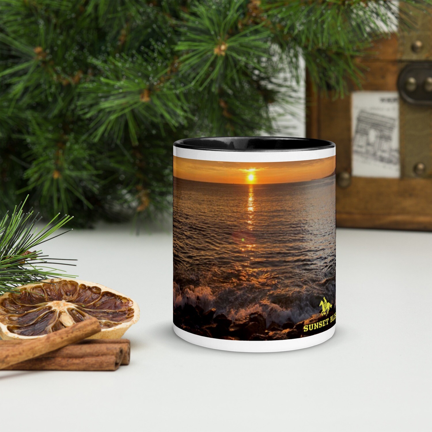 OCEAN VIEW-Mug with Color Inside, Color: Black