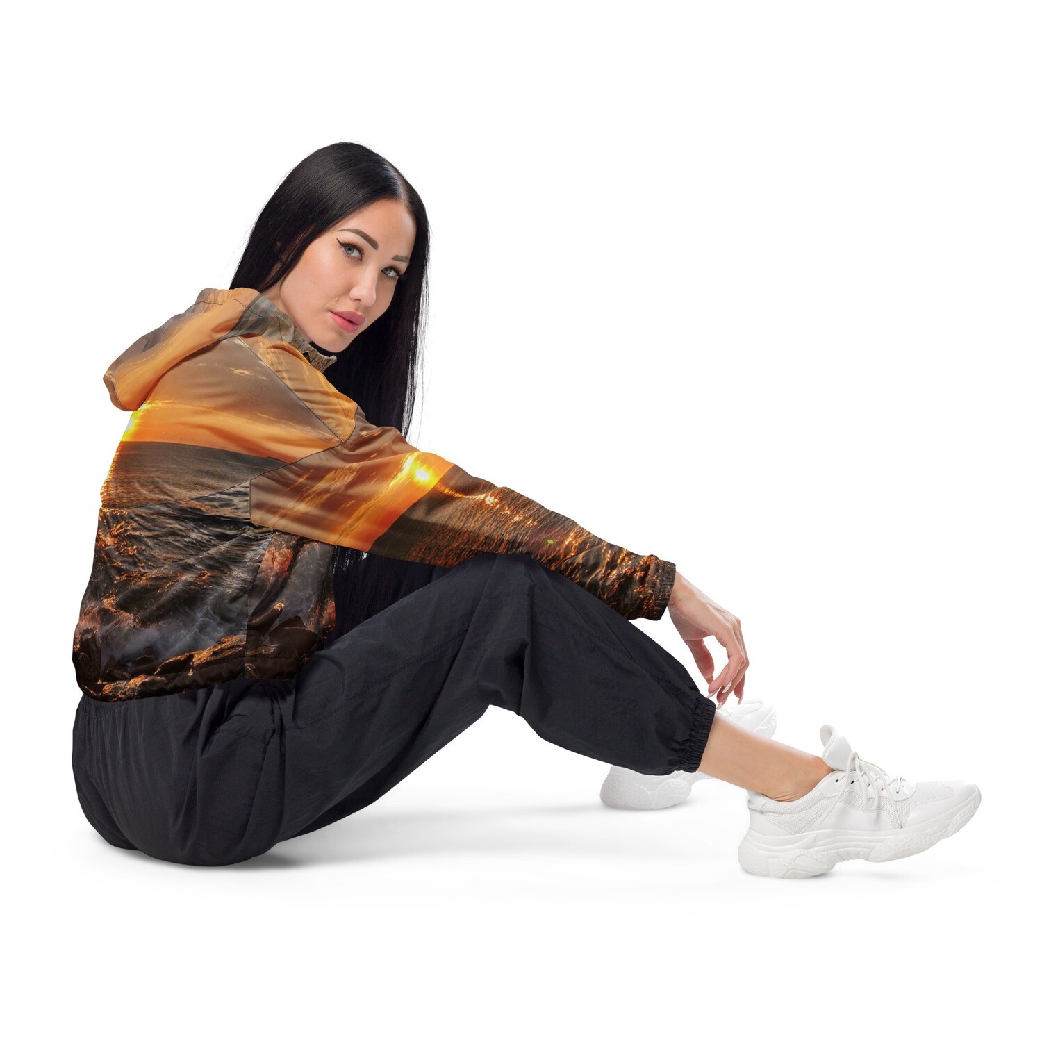 OCEAN VIEW-Women’s cropped windbreaker, Color: Black, Size: XS
