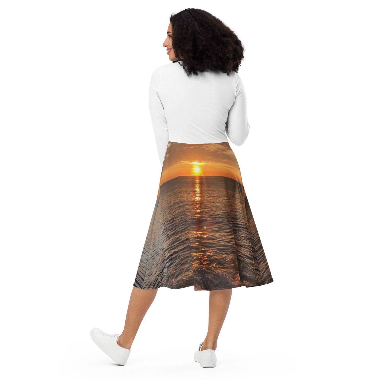 OCEAN VIEW-All-over print long sleeve midi dress, Size: 2XS