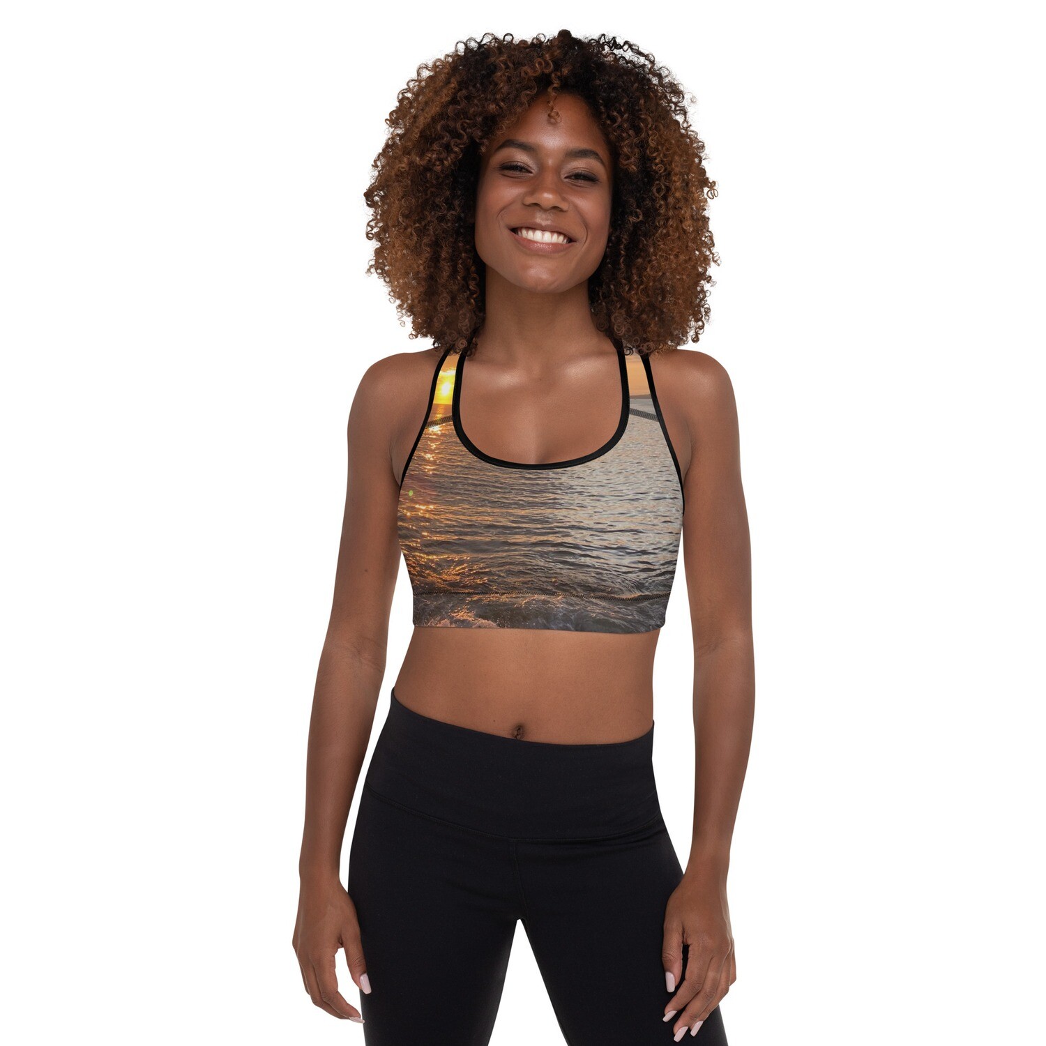 OCEAN VIEW-Padded Sports Bra, Color: Black, Size: XS