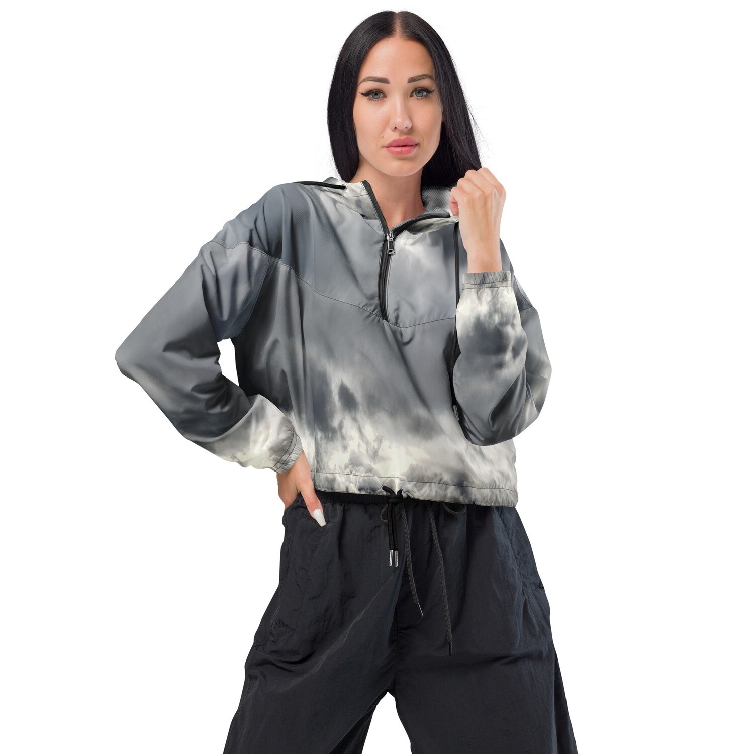 CLOUD9-Women’s cropped windbreaker, Color: Black, Size: XS