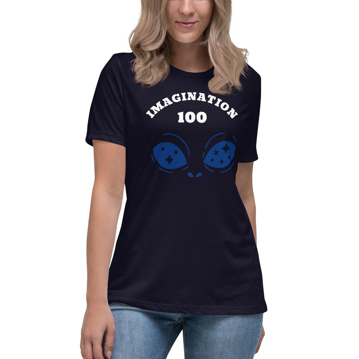 IMAGINATION-Women&#39;s Relaxed T-Shirt, Color: Navy, Size: S