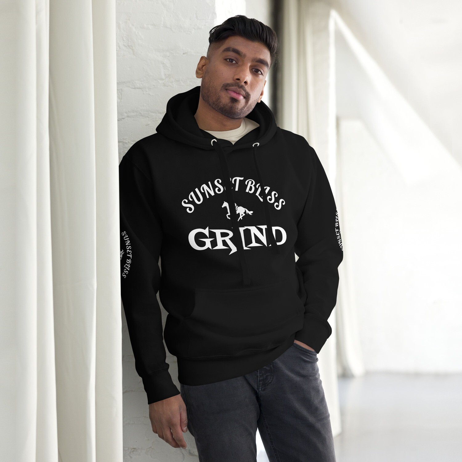 SUNSET BLISS GRIND-Unisex Hoodie, Color: Black, Size: S