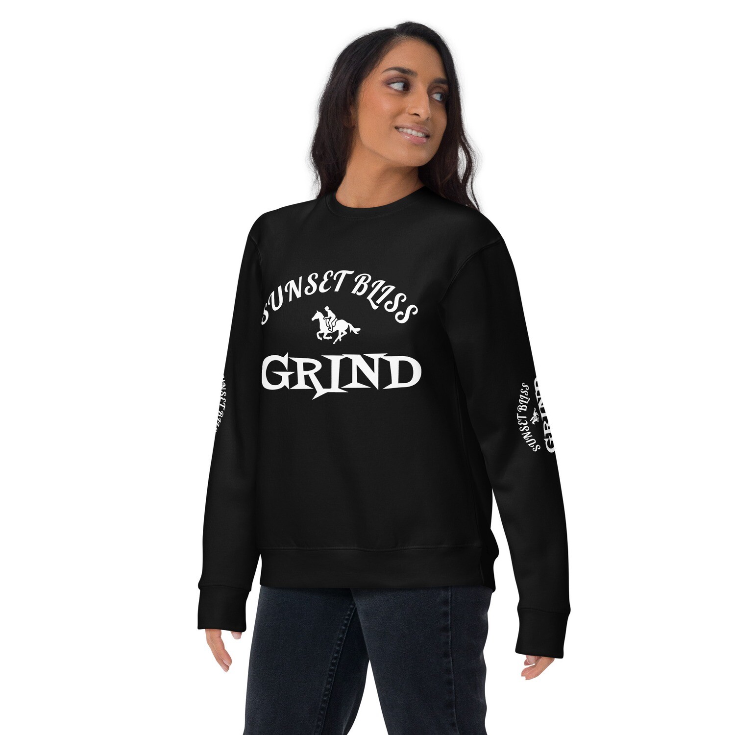 SUNSET BLISS GRIND-Unisex Premium Sweatshirt, Color: Black, Size: S