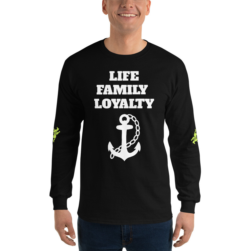 LIFE,FAMILY,LOYALTY-Men’s Long Sleeve Shirt, Color: Black, Size: S