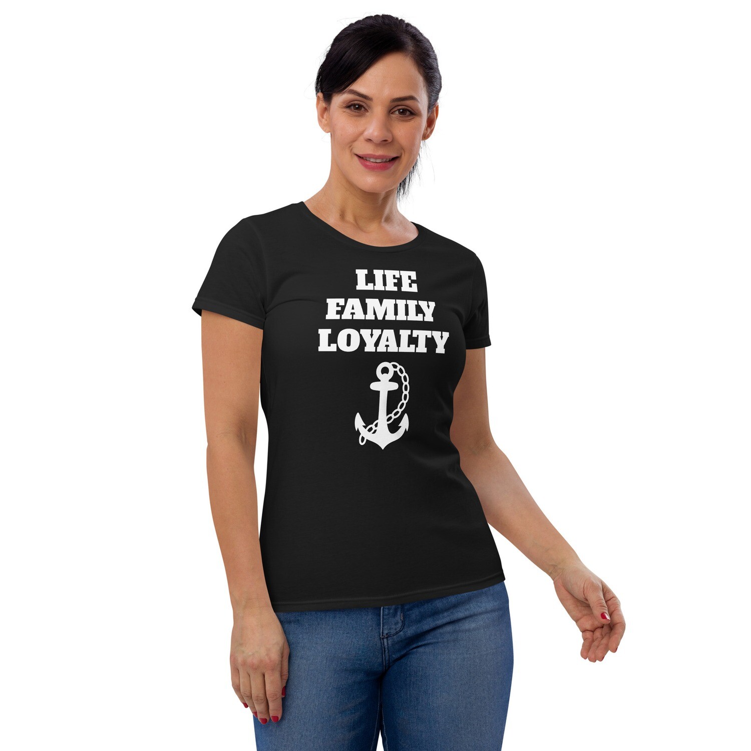 LIFE,FAMILY,LOYALTY-Women&#39;s short sleeve t-shirt, Color: Black, Size: S