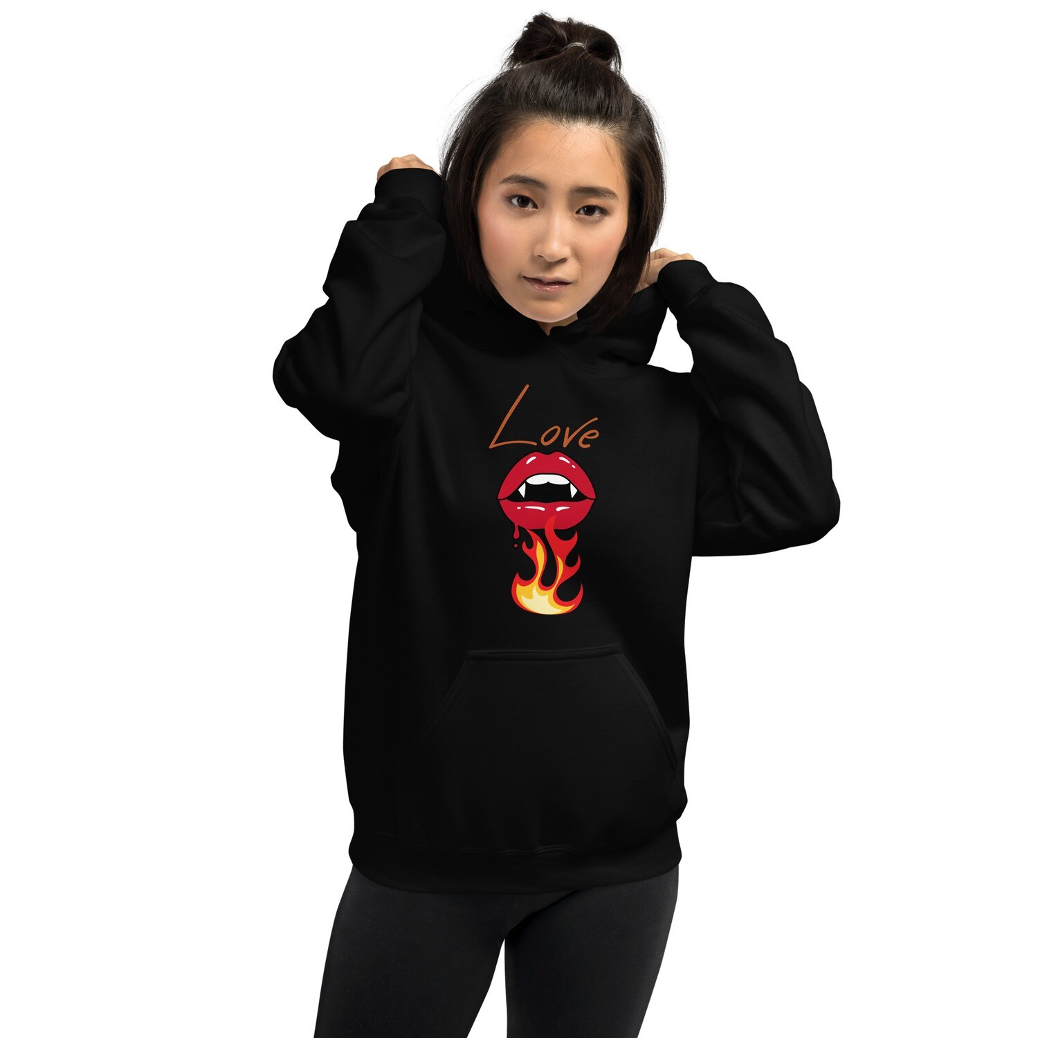 LOVE FLAME-Unisex Hoodie, Color: Black, Size: S