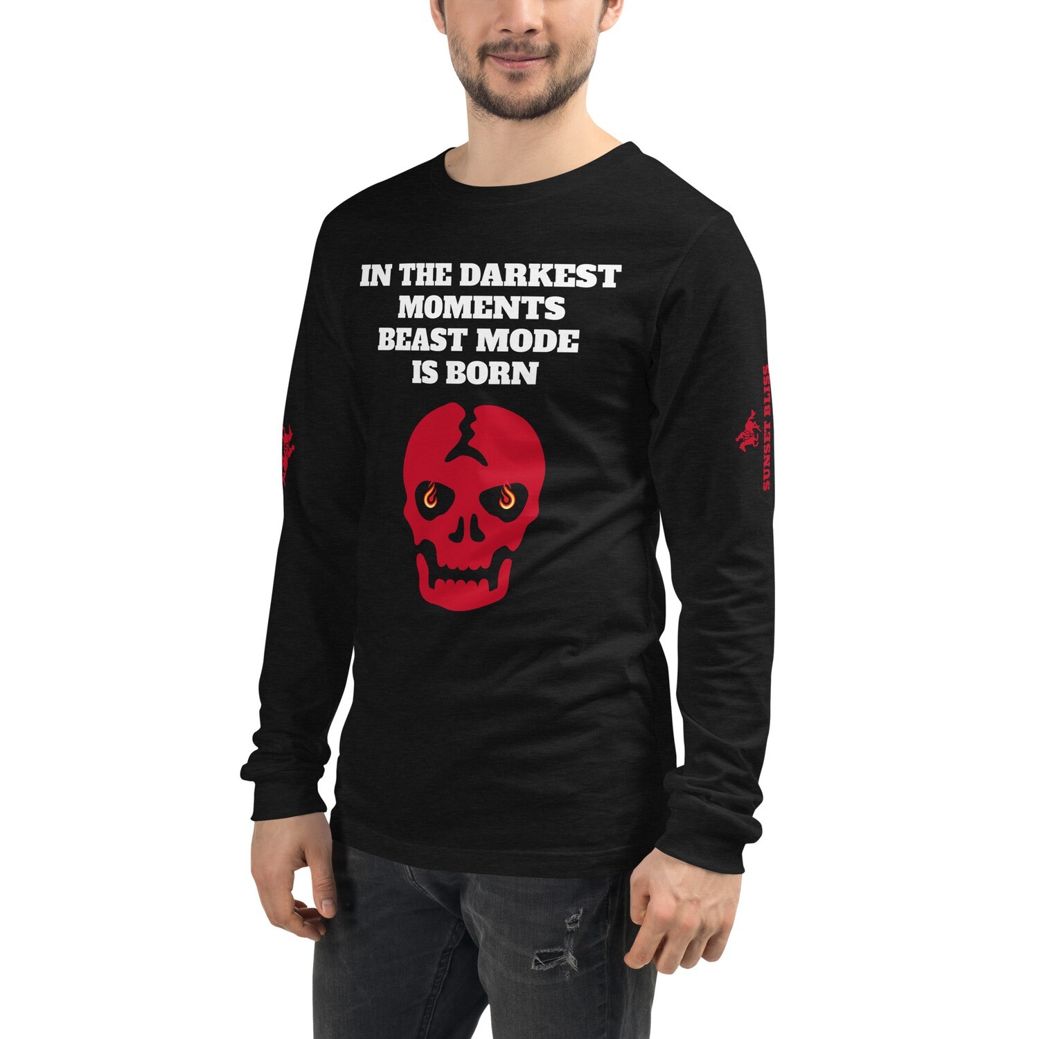BEAST MODE-Unisex Long Sleeve Tee, Color: Black Heather, Size: XS