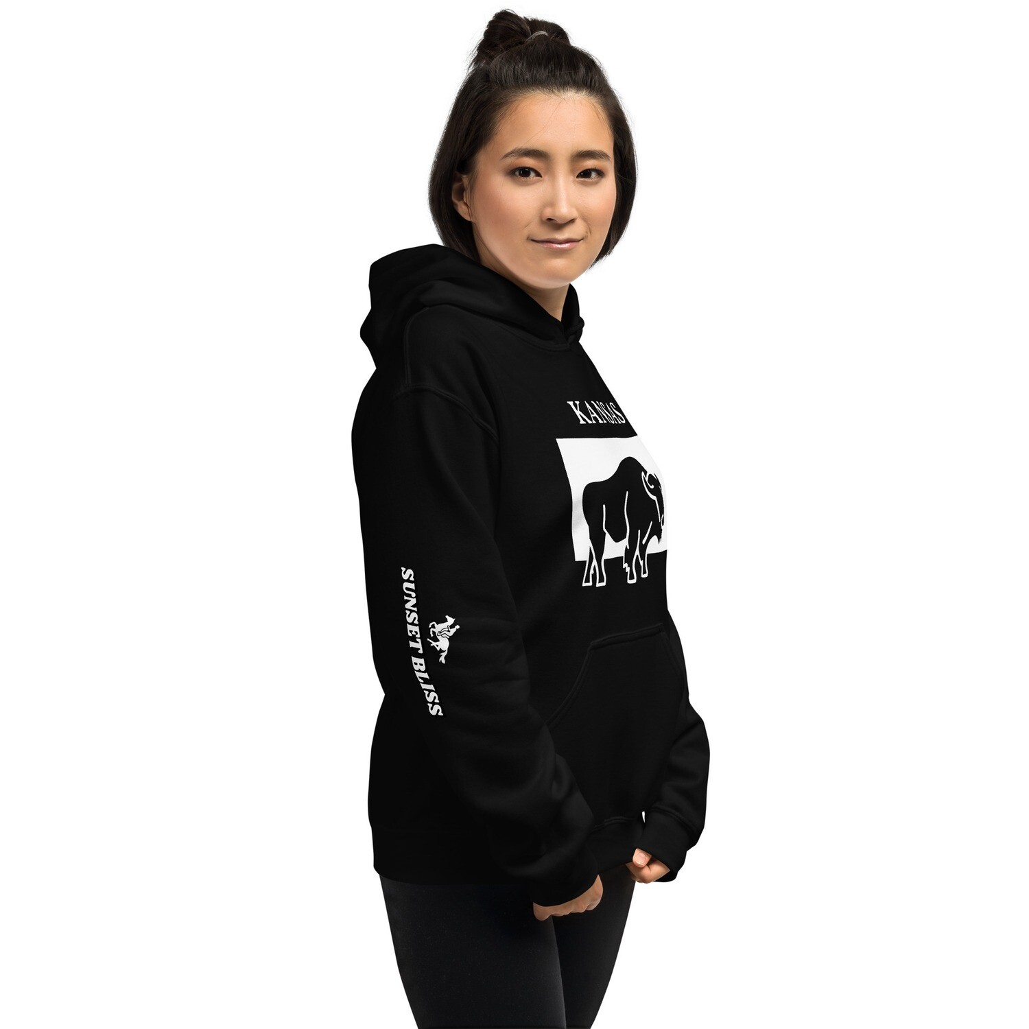 KANSAS-Unisex Hoodie, Color: Black, Size: S