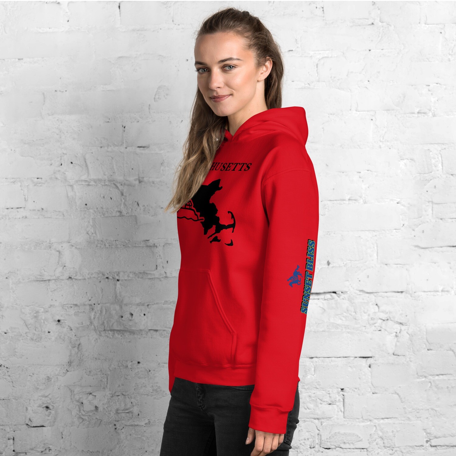 MASSACHUSETTS-Unisex Hoodie, Color: Red, Size: S