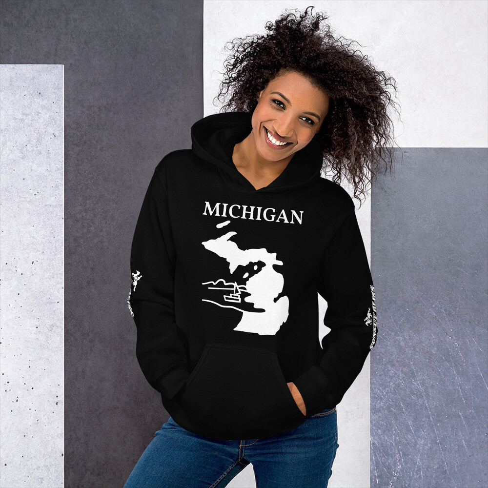 MICHIGAN-Unisex Hoodie, Color: Black, Size: S