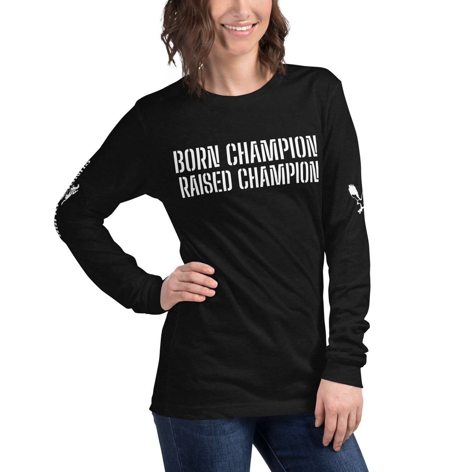 BE CHAMPION-LEVEL UP-Unisex Long Sleeve Tee, Color: Black Heather, Size: XS