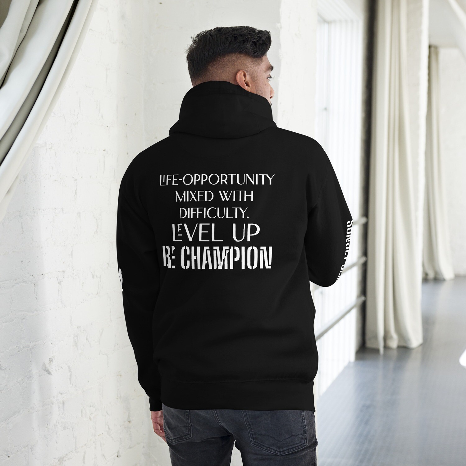 BE CHAMPION-LEVEL UP-Unisex Hoodie, Color: Black, Size: S