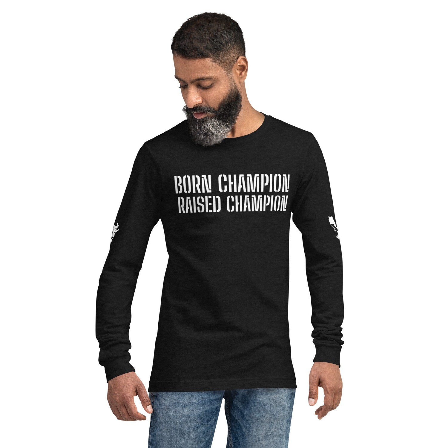 BE CHAMPION-A CHAMPION-Unisex Long Sleeve Tee, Color: Black Heather, Size: XS