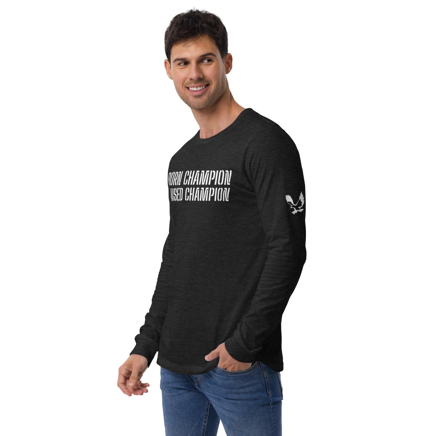 BE CHAMPION-ARISE-Unisex Long Sleeve Tee, Color: Black Heather, Size: XS