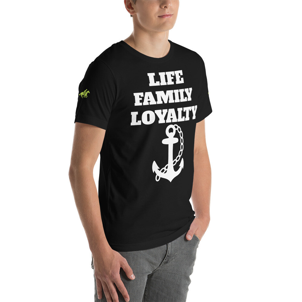 LIFE,FAMILY,LOYALTY-Unisex t-shirt, Color: Black, Size: S