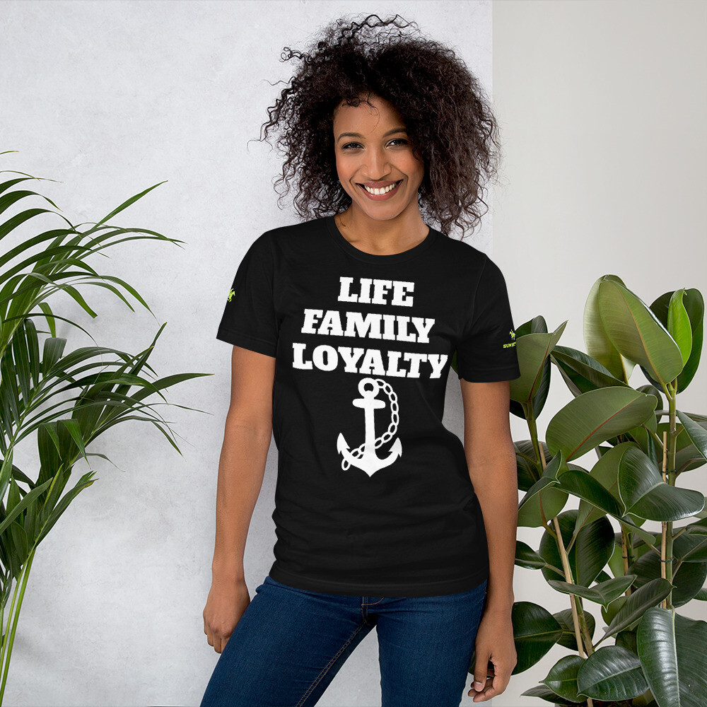LIFE,FAMILY,LOYALTY-Unisex t-shirt, Color: Black, Size: S