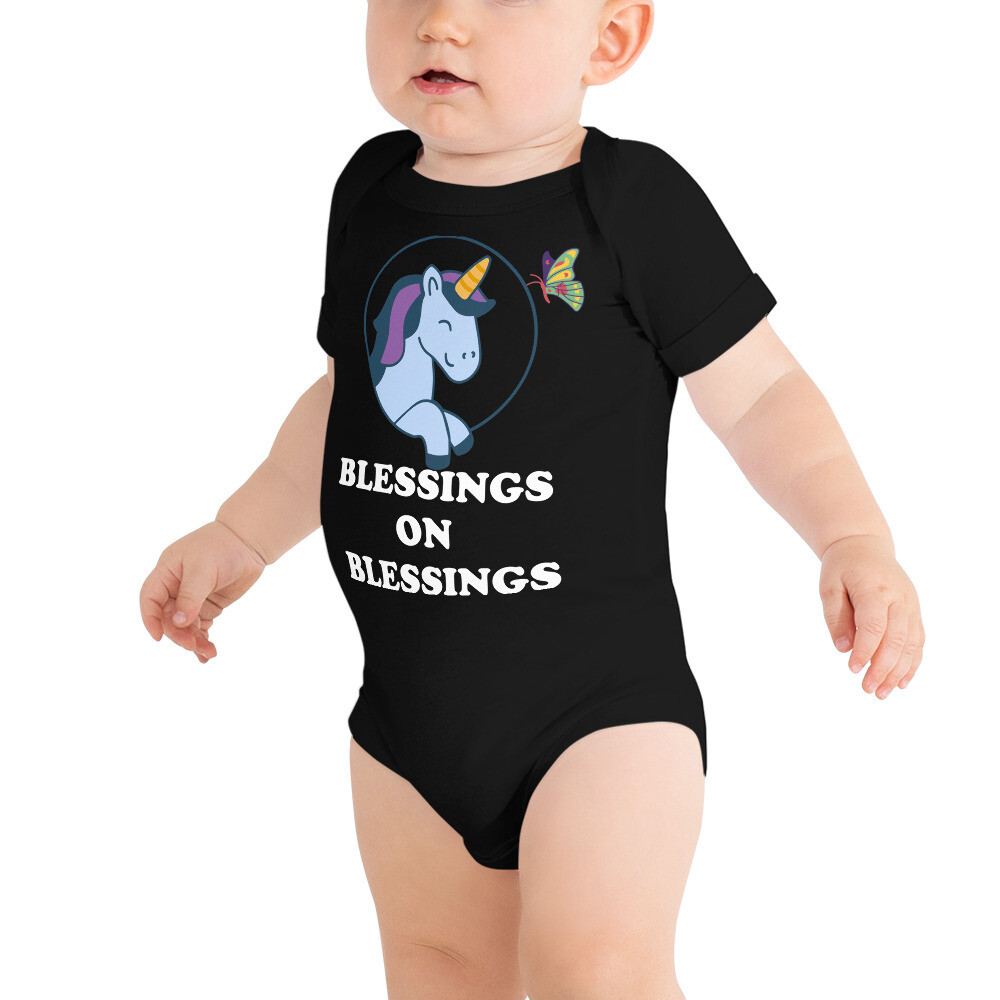 BLESSINGS-Baby short sleeve one piece, Color: Black, Size: 3-6m