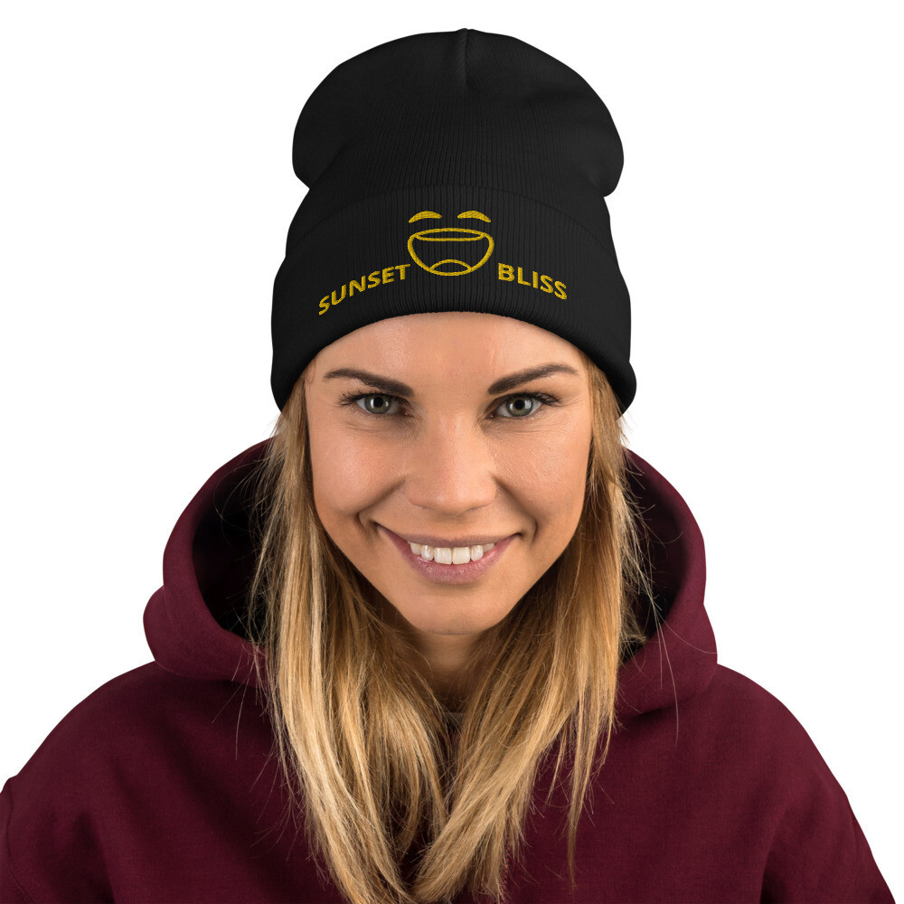 LAUGH HARD-Embroidered Beanie, Color: Black