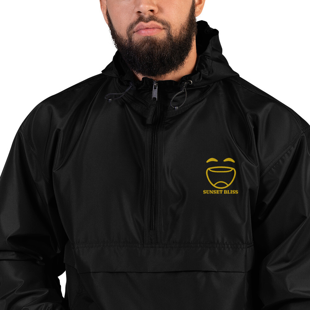 LAUGH HARD-Embroidered Champion Packable Jacket, Color: Black, Size: S