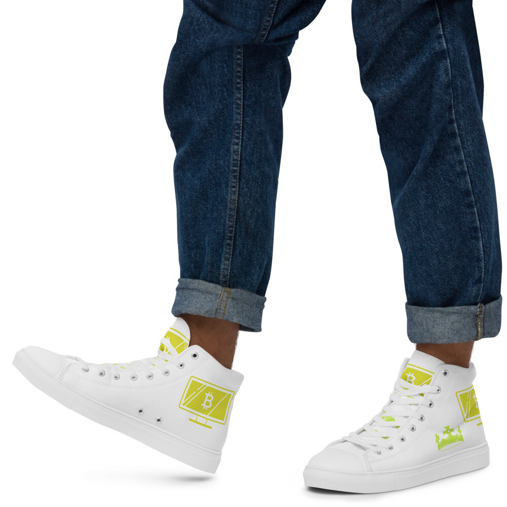 SIR BITCOIN S.1 YELLOW-Men’s high top canvas shoes, Size: 5