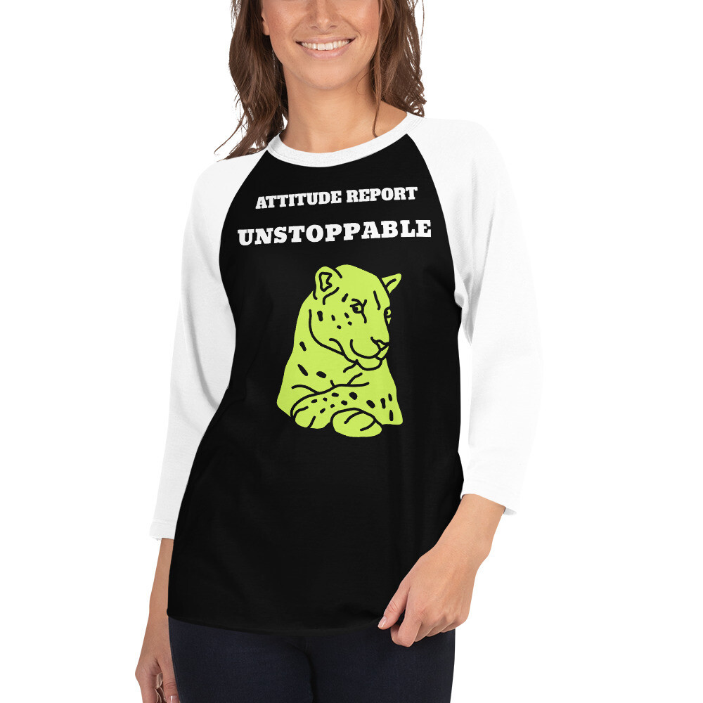 ATTITUDE REPORT V.2-3/4 sleeve raglan shirt, Color: Black/White, Size: XS