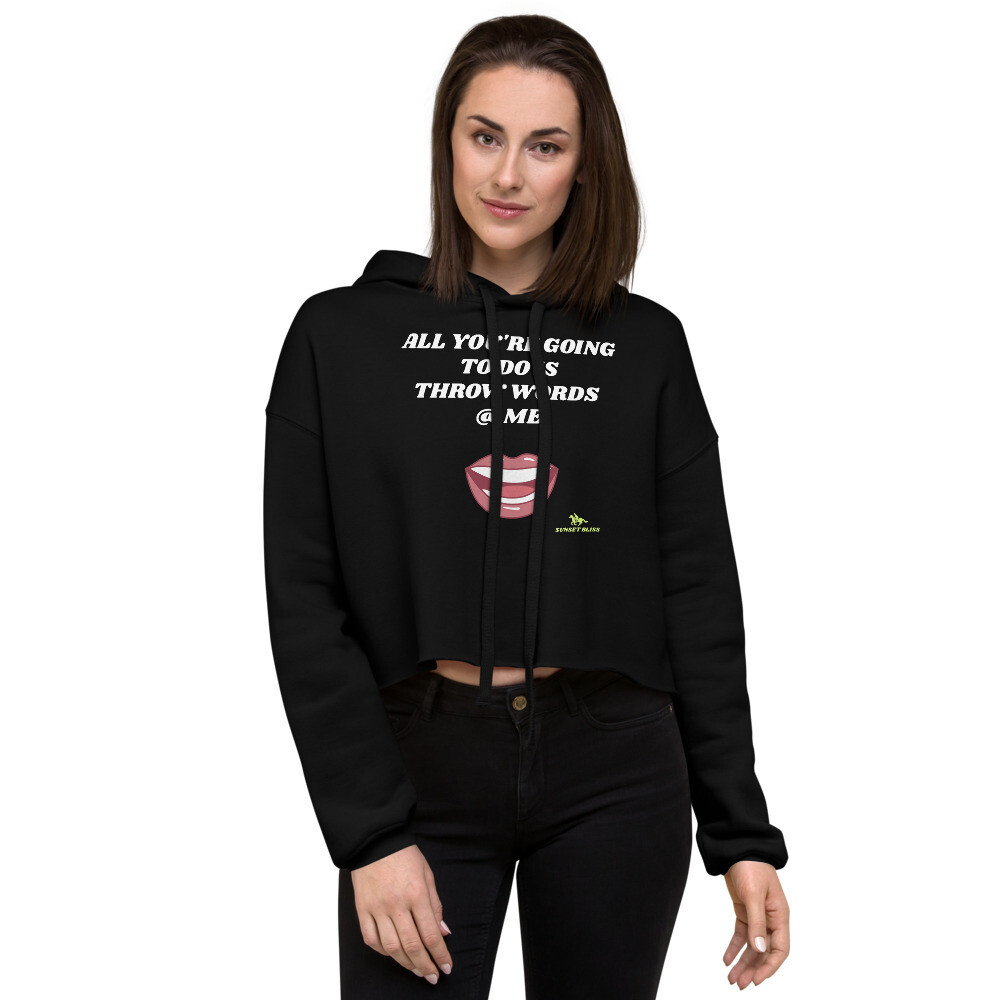 THROW WORDS-Crop Hoodie, Color: Black, Size: S