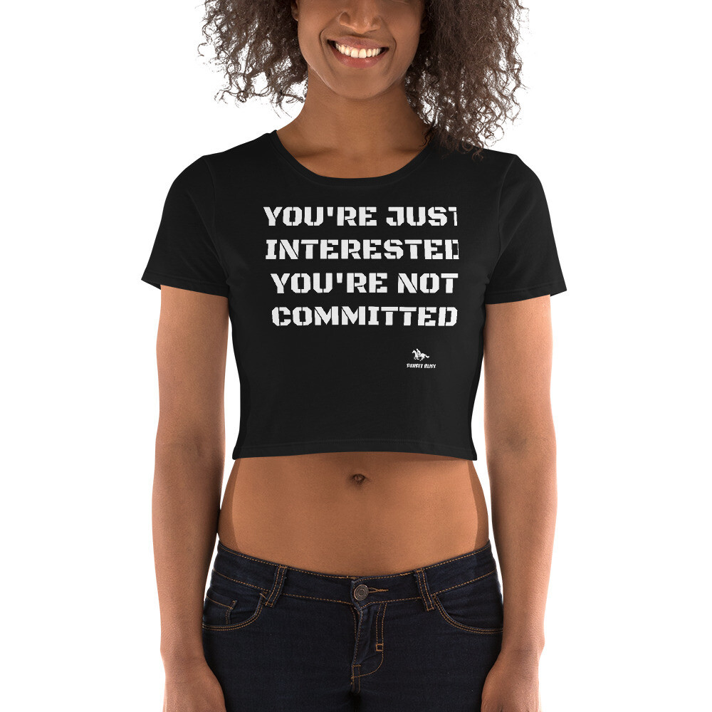 JUST INTERESTED-Women’s Crop Tee, Color: Black, Size: XS/SM