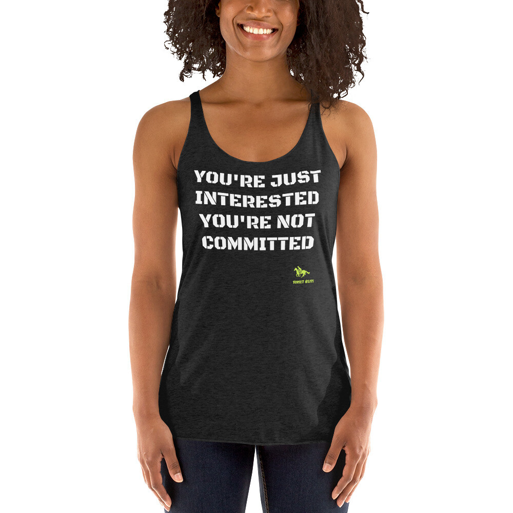 JUST INTERESTED-Women's Racerback Tank, Color: Vintage Black, Size: XS