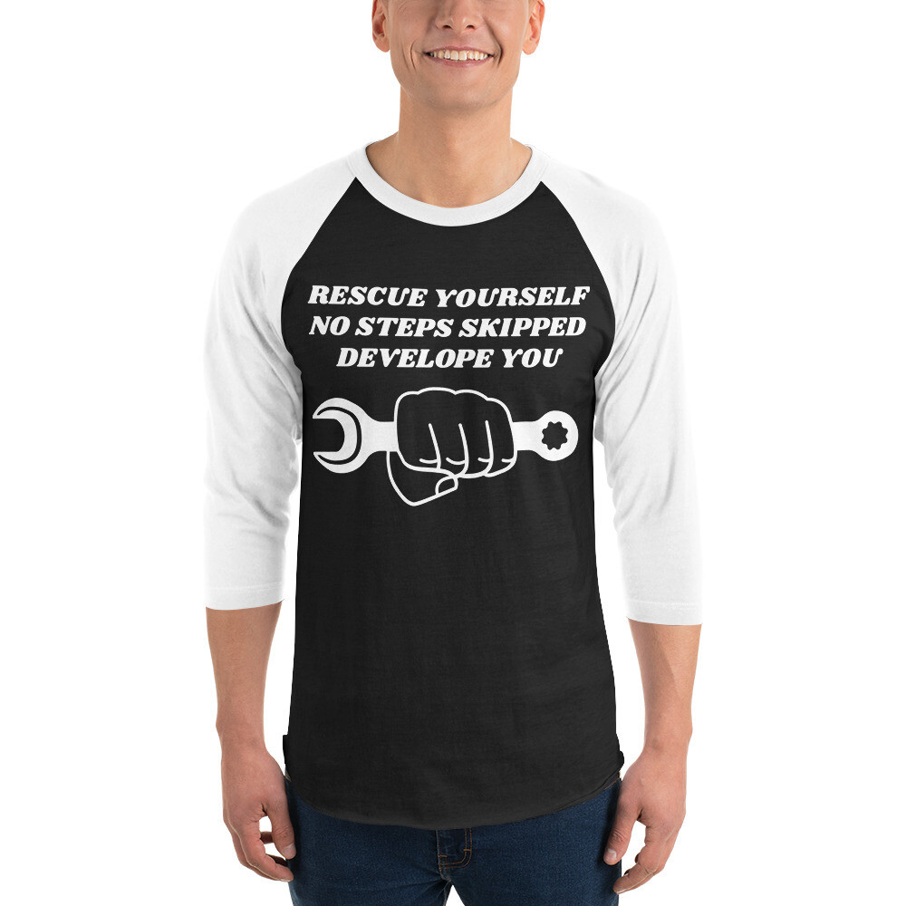 RESCUE YOURSELF-3/4 sleeve raglan shirt, Color: Black/White, Size: XS