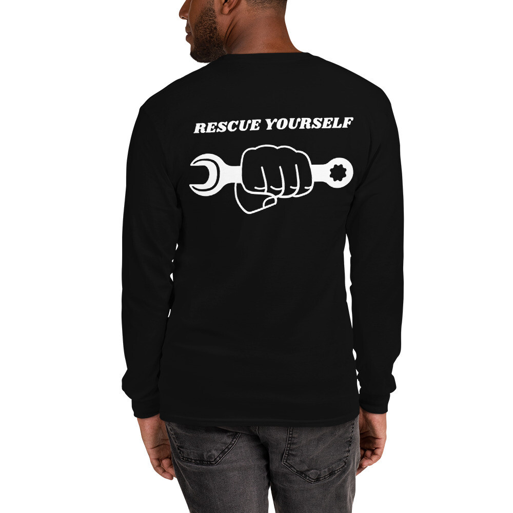 RESCUE YOURSELF-Men’s Long Sleeve Shirt, Color: Black, Size: S