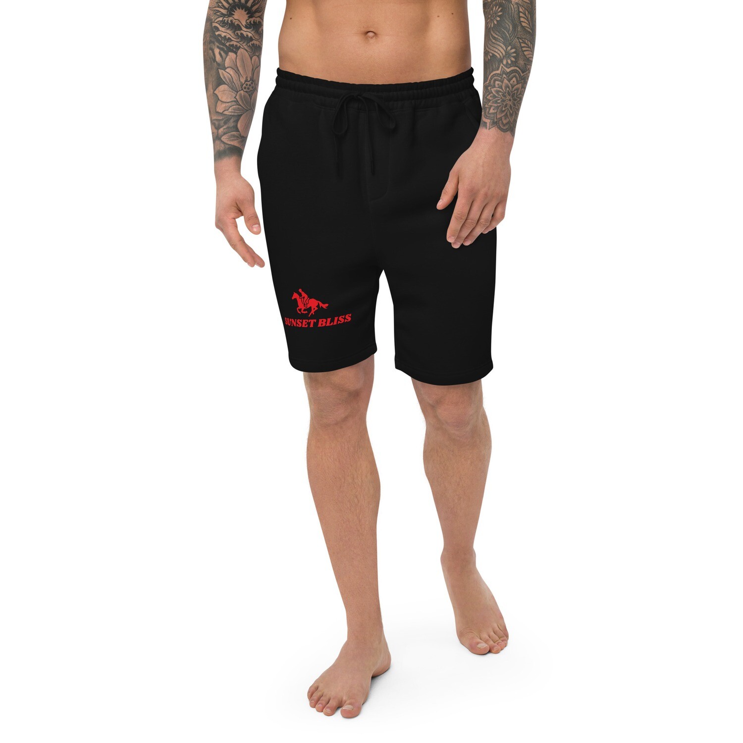 SUNSET BLISS RIDER\RED PRINT-Men's fleece shorts, Color: Black, Size: S