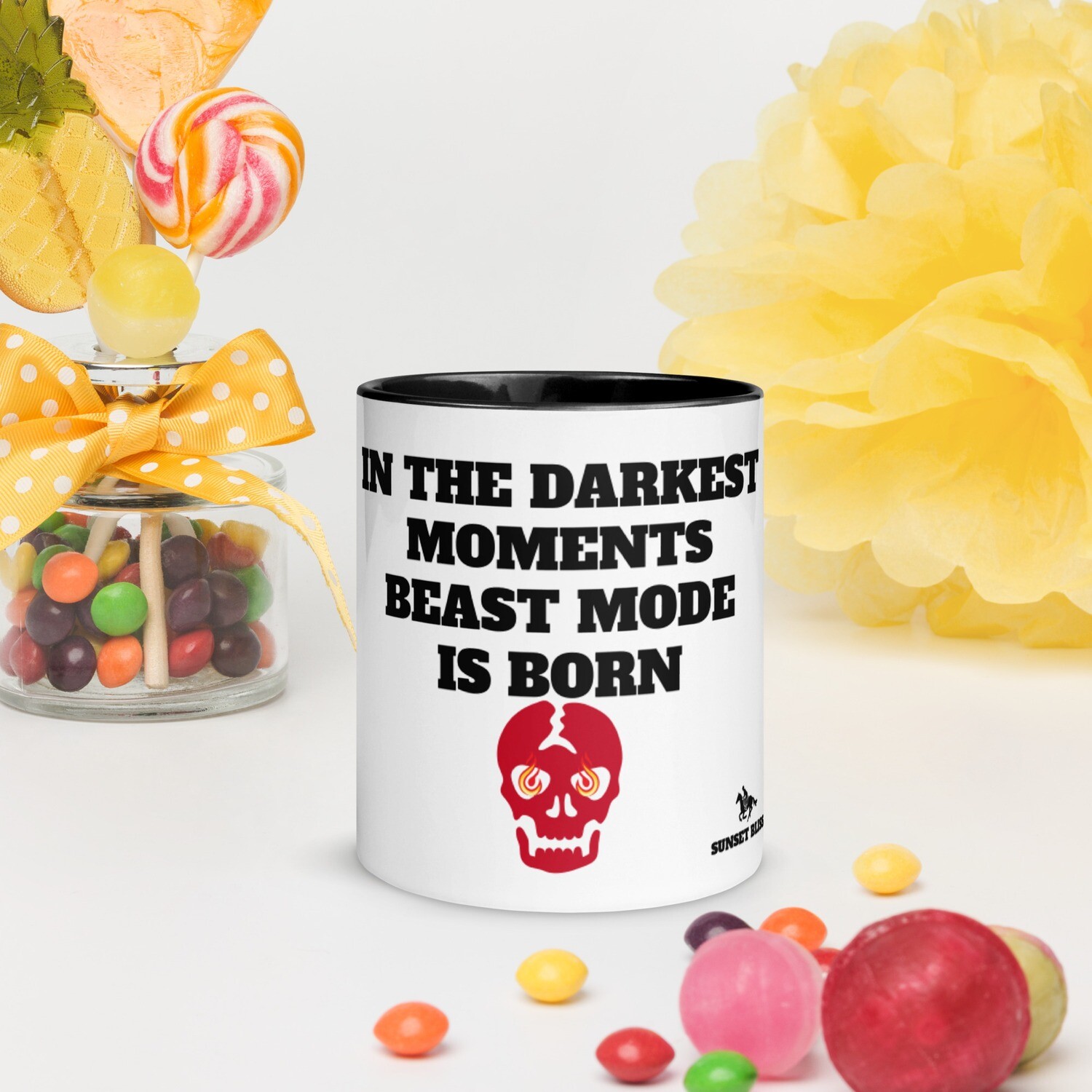 BEAST MODE-Mug with Color Inside, Color: Black