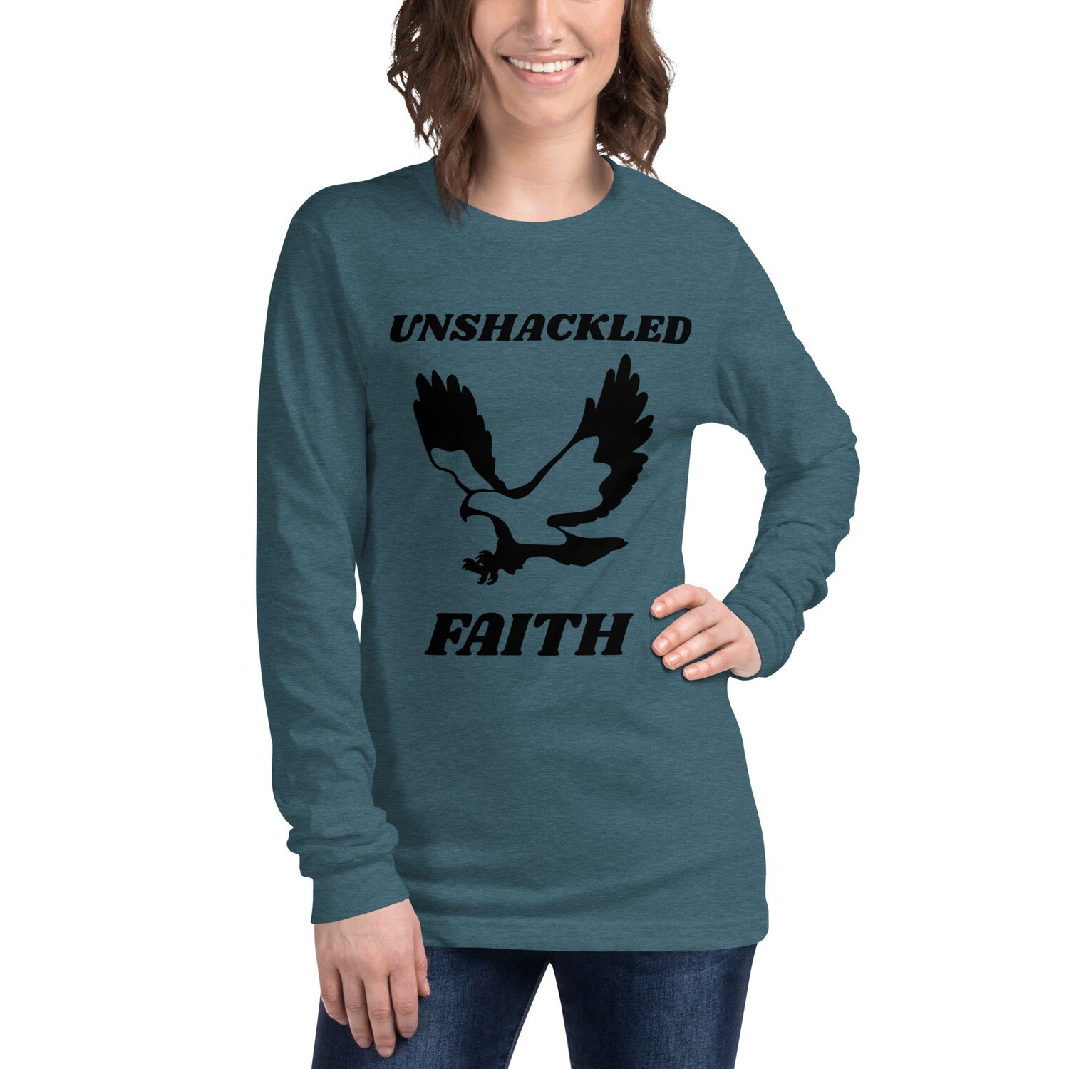 UNSHACKLED-Unisex Long Sleeve Tee, Color: Heather Deep Teal, Size: S