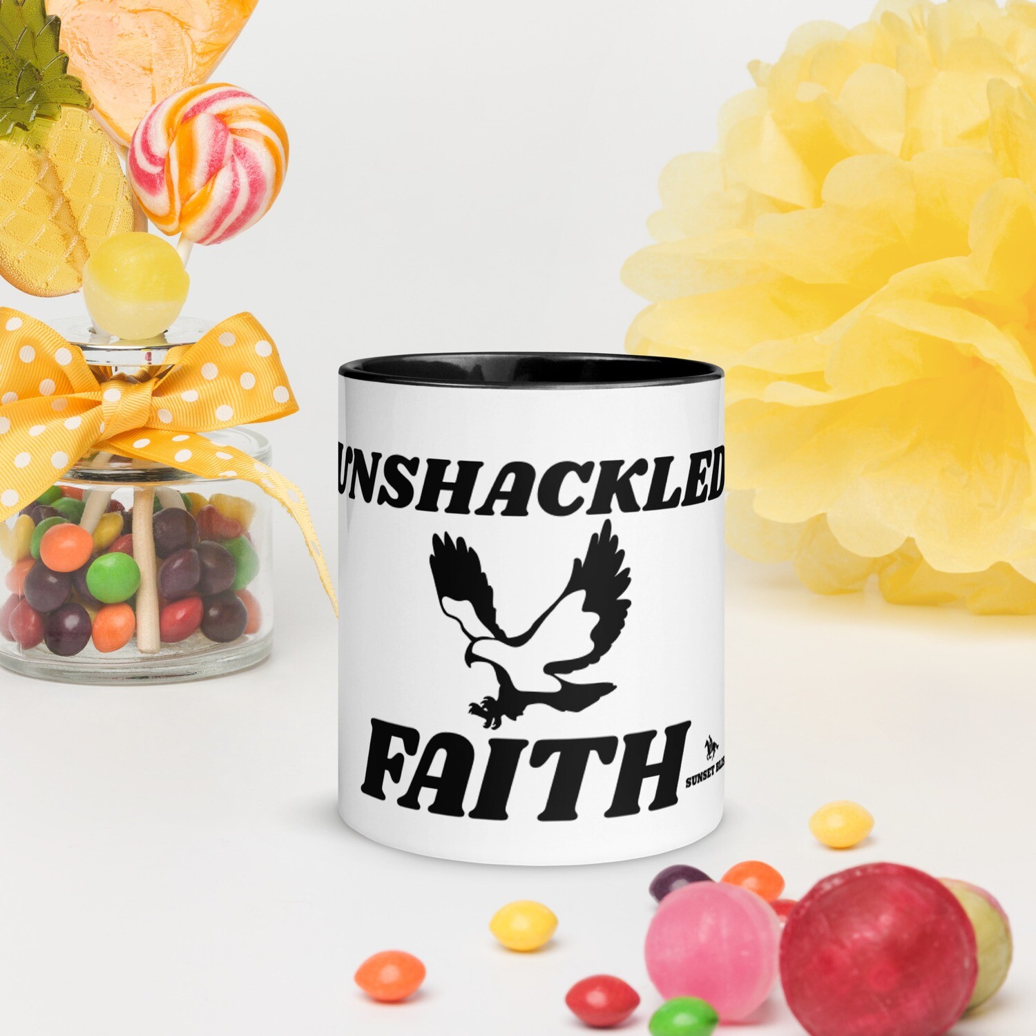 UNSHACKLED-Mug with Color Inside, Color: Black