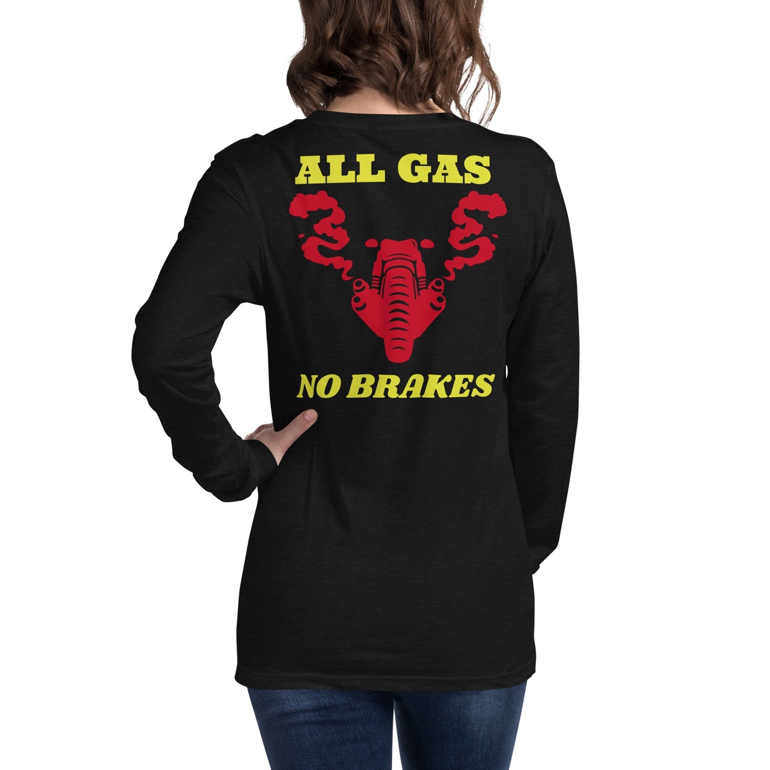NO BRAKES-Unisex Long Sleeve Tee, Color: Black Heather, Size: S