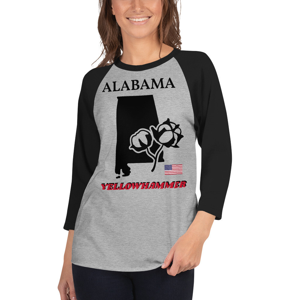 ALABAMA-3/4 sleeve raglan shirt, Color: Heather Grey/Black, Size: XS
