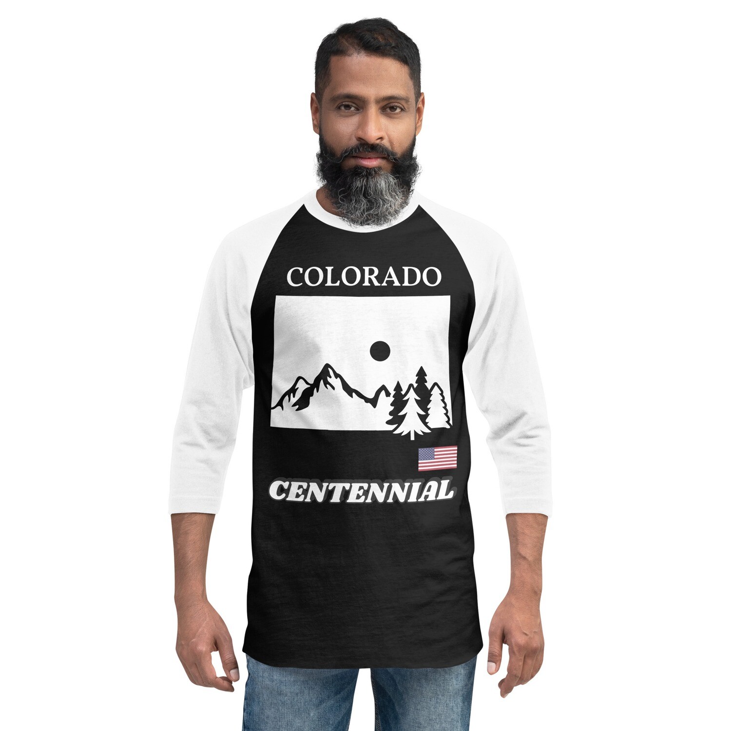 COLORADO-3/4 sleeve raglan shirt, Color: Black/White, Size: XS