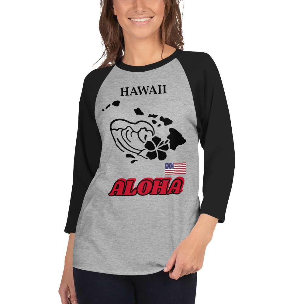 HAWAII-3/4 sleeve raglan shirt, Color: Heather Grey/Black, Size: XS