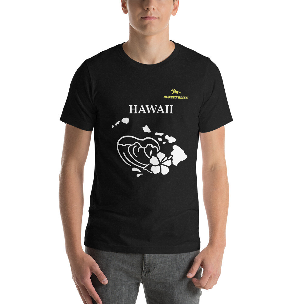HAWAII-Short-Sleeve Unisex T-Shirt, Color: Black Heather, Size: S
