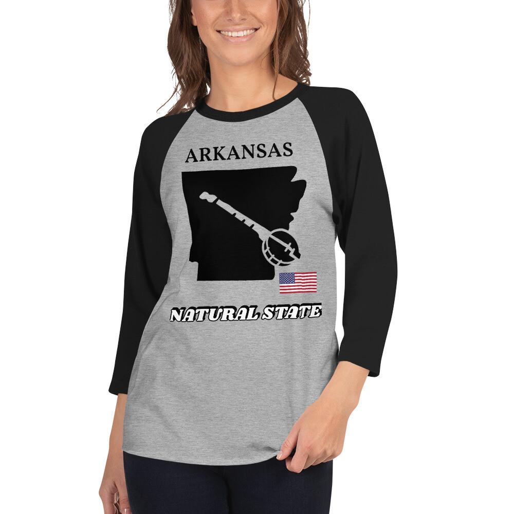 ARKANSAS-3/4 sleeve raglan shirt, Color: Heather Grey/Black, Size: XS