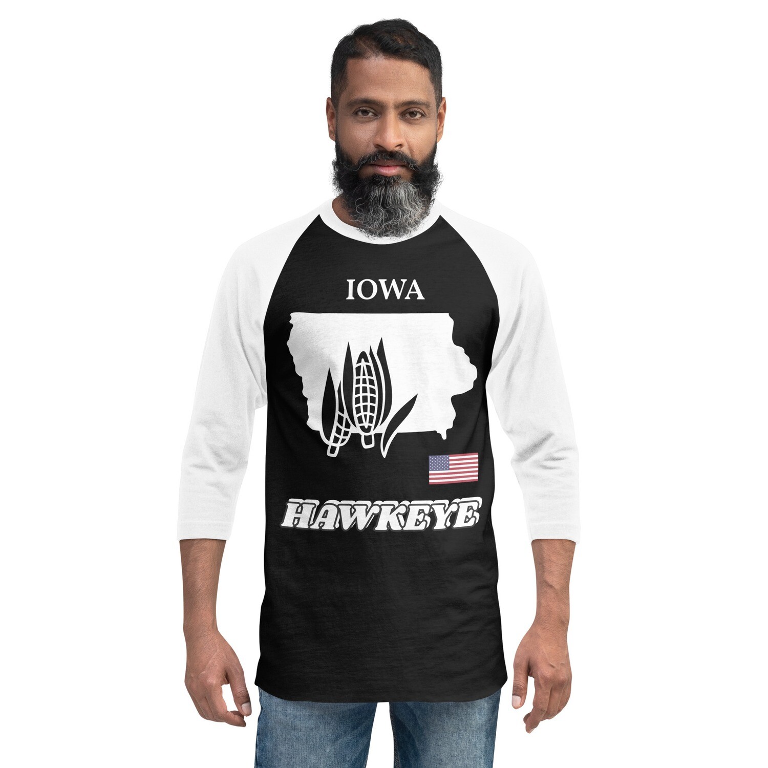 IOWA-3/4 sleeve raglan shirt, Color: Black/White, Size: XS