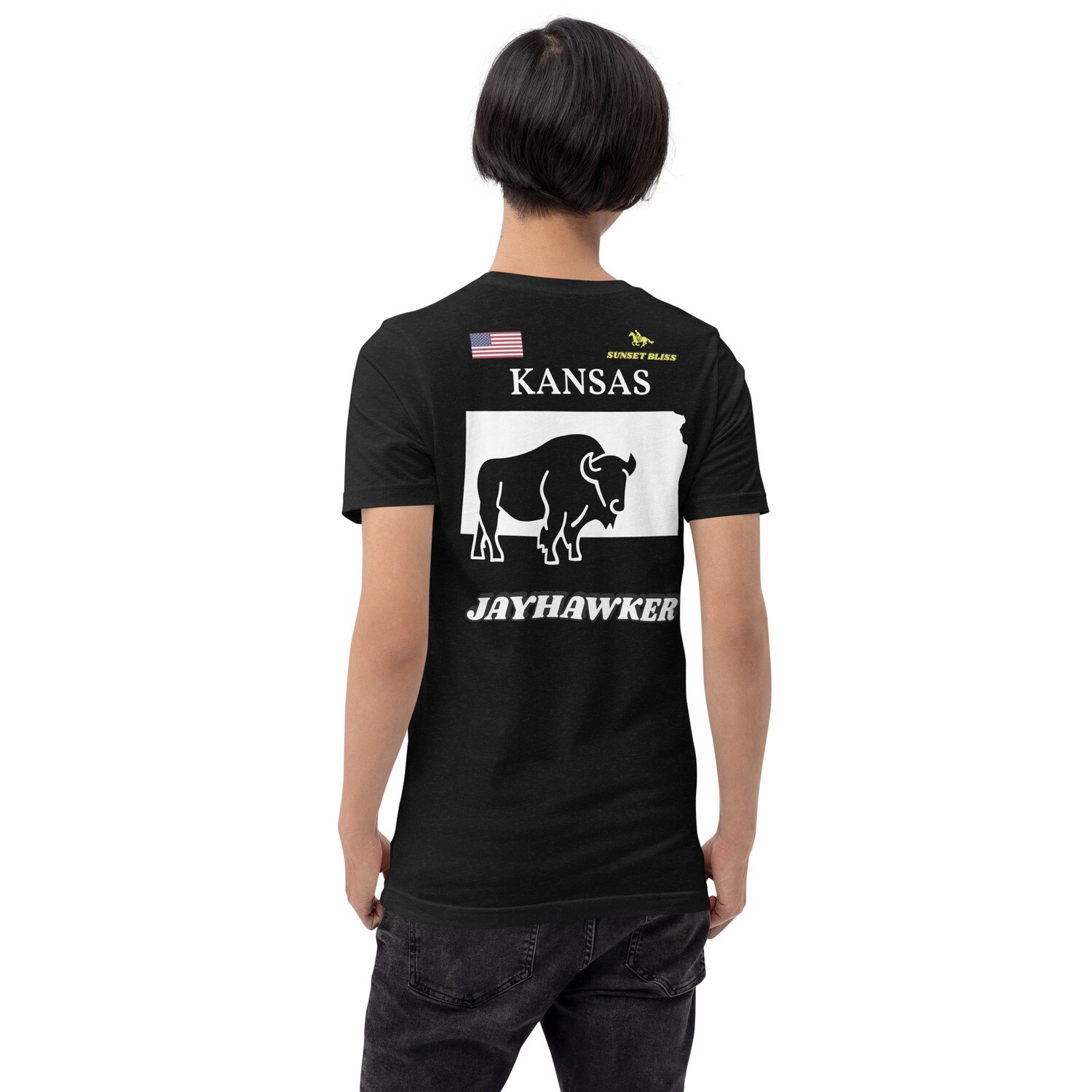 KANSAS-Short-Sleeve Unisex T-Shirt, Color: Black Heather, Size: S